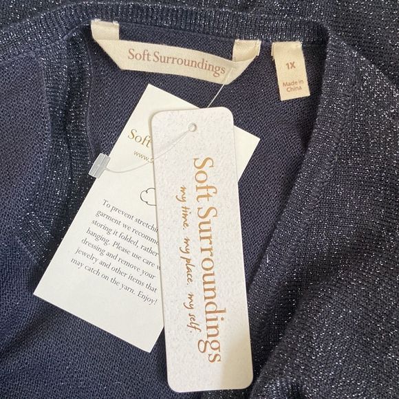 NWT Soft Surroundings Eudora Woven Cold Shoulder Twinkle Sweater in Navy size 1X - Picture 8 of 10